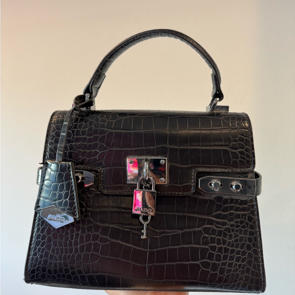 Aldo Black Croc-Textured Satchel